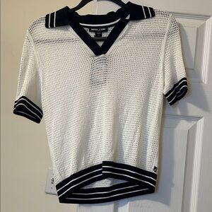 Nautica White and Black Mesh Polo Shirt